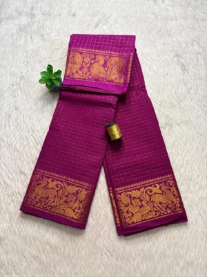 Madurai sungudi cotton Zari Check self -Megenta pink