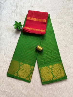 Madurai sungudi cotton Zari Check self -Parrot green