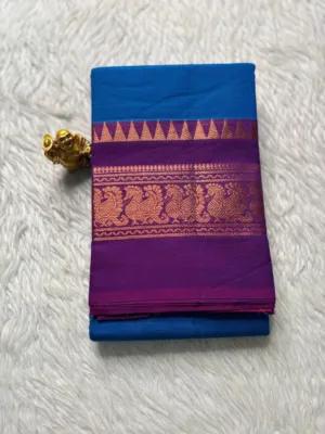 Chettinad Cotton Sarees - Blue with Purple border