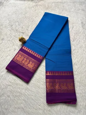 Chettinad Cotton Sarees - Blue with Purple border