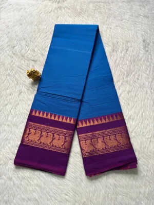 Chettinad Cotton Sarees - Blue with Purple border