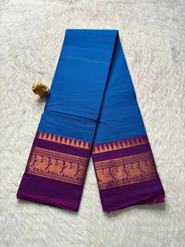 Chettinad Cotton Sarees - Blue with Purple border