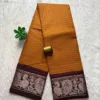 Madurai sungudi cotton Silver Zari Check Contrast - Mustard yellow with Maroon