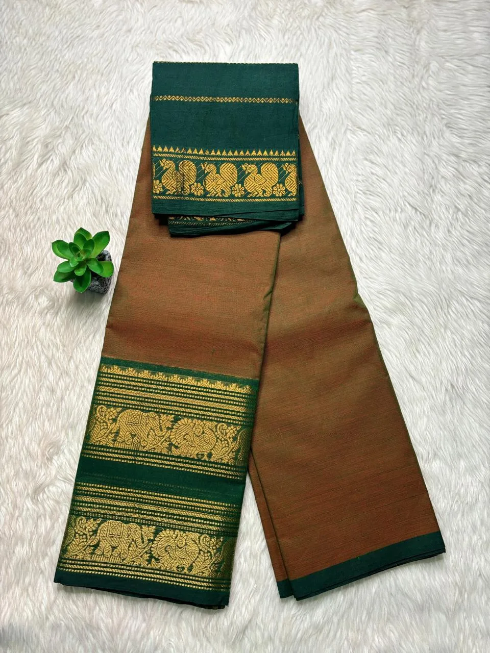 Chettinad Cotton Sarees - Golden green with green border