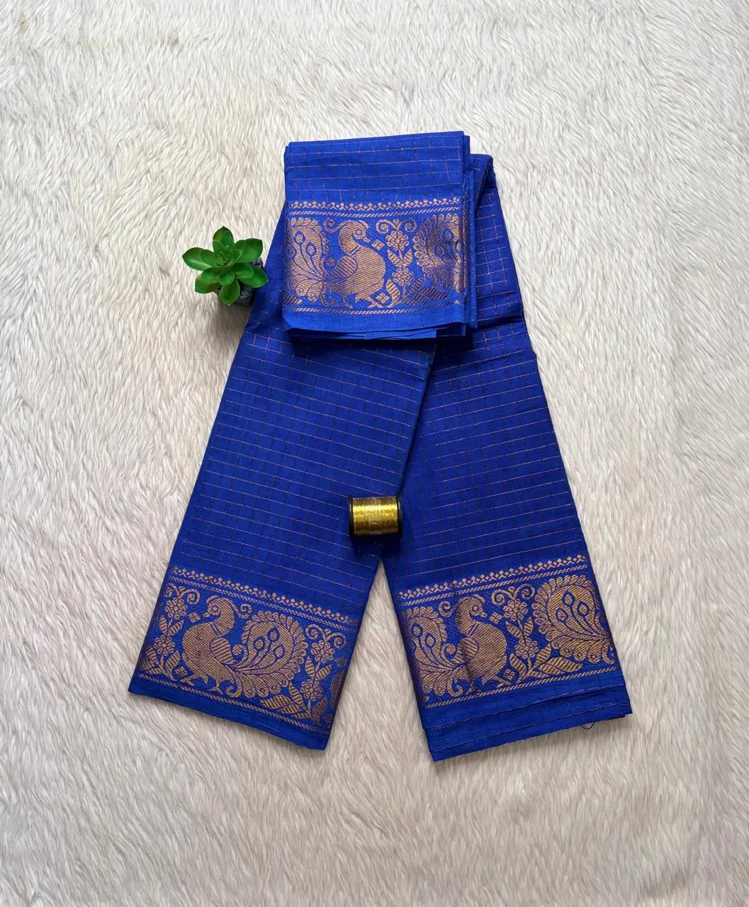 Madurai sungudi cotton Zari Check self -Pepsi Blue