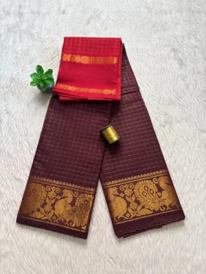 Madurai sungudi cotton Zari Check self -Dark Brown