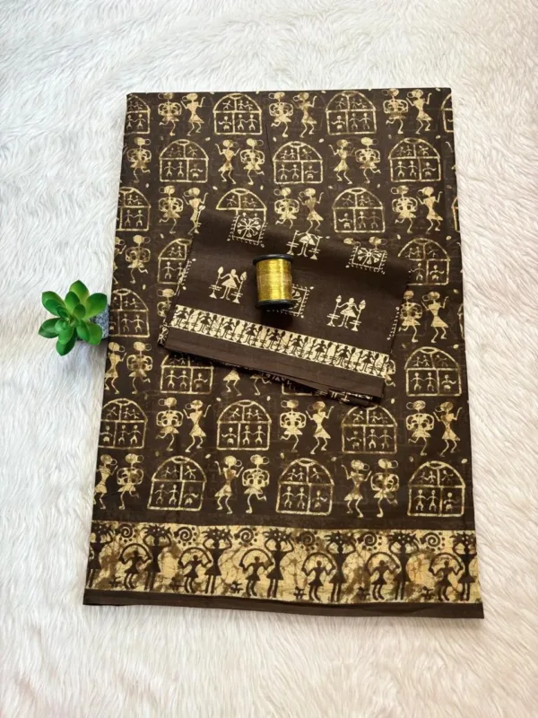Summer printed Pure cotton Sarees - Green colour -Summer cotton