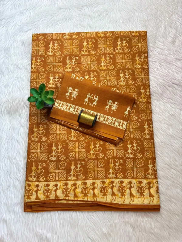 Summer printed Pure cotton Sarees - Mustard Yellow colour -Summer cotton