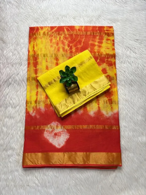 10 Patti Cotton saree - Yellow with Orange-Saree with blouse