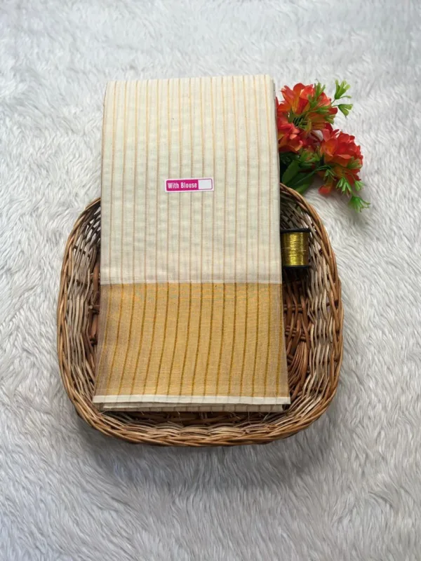 Madurai sungudi cotton tissue border zari line saree- with running blouse-Line tissue -half white