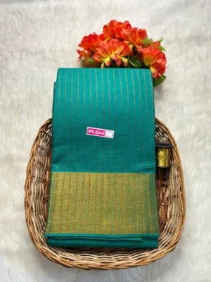 Madurai sungudi cotton tissue border zari line saree- with running blouse-Line tissue - KRTLSG