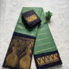 Madurai sungudi cotton Doll and Temple border Saree - Olive Green