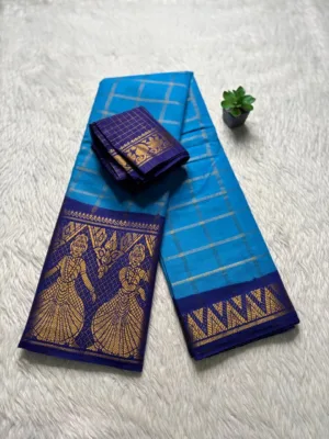 Madurai sungudi cotton Doll and Temple border Saree - Sky blue(Violet)