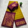 Madurai sungudi cotton Doll and Temple border Saree - Mustard Yellow