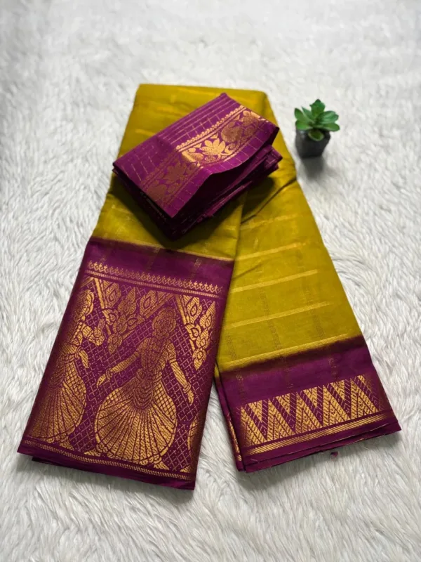Madurai sungudi cotton Doll and Temple border Saree - Mustard Yellow