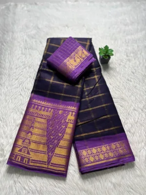 Madurai sungudi cotton Doll and Temple border Saree - Dark blue(Lavender)