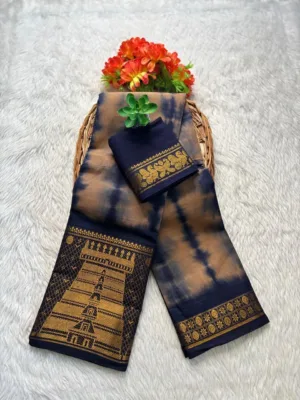 Madurai Sungudi cotton saree Shibori tie and dye - Biscuite Colour