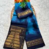 Madurai sungudi cotton saree shibori tie and dye - Light Blue colour Temple Border