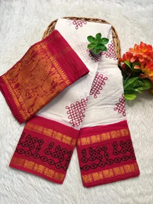 Madurai Sungudi cotton Kolam saree- with Blouse- KRWR - Kolam