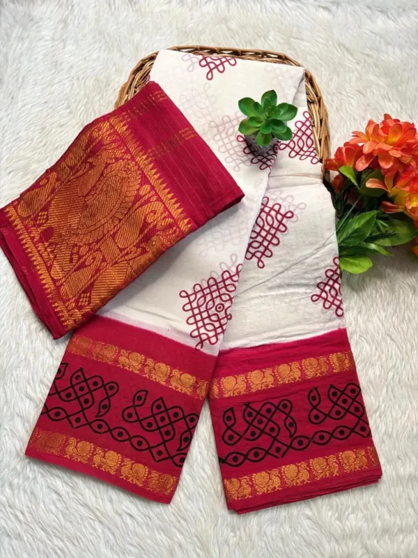 Madurai Sungudi cotton Kolam saree- with Blouse- KRWR - Kolam
