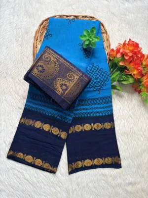 Madurai Sungudi cotton Kolam saree- with Blouse- KRLBB - Kolam