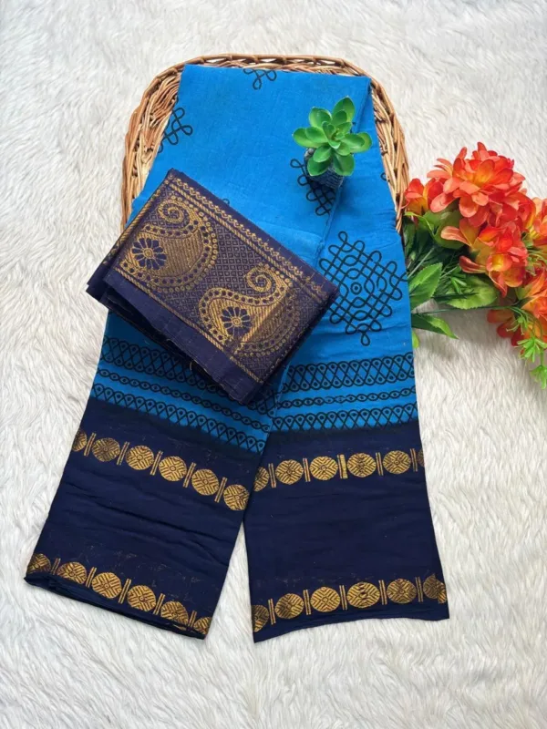 Madurai Sungudi cotton Kolam saree- with Blouse- KRLBB - Kolam
