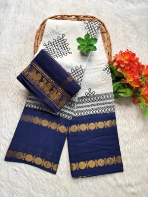 Madurai Sungudi cotton Kolam saree- with Blouse- KRWB - Kolam
