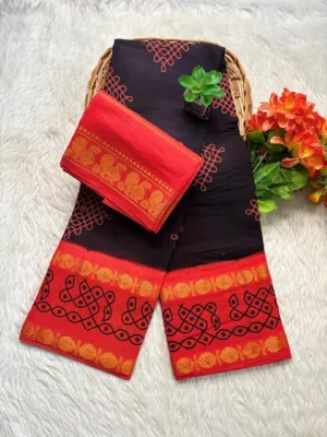 Madurai sungudi cotton kolam saree- with Blouse- KRKOBL- kolam