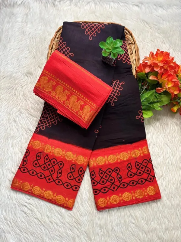 Madurai sungudi cotton kolam saree- with Blouse- KRKOBL- kolam