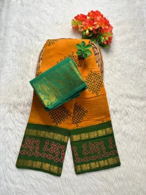 Madurai Sungudi cotton Kolam saree- with Blouse- KRYG - Kolam