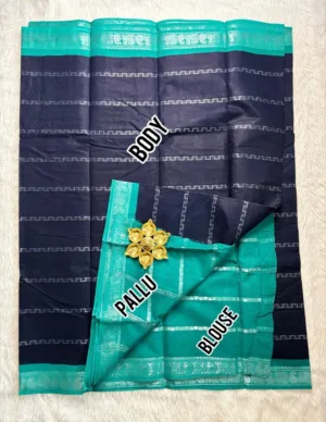 Madurai Sungudi Cotton Silver Veludhari Saree with Blouse - Black1