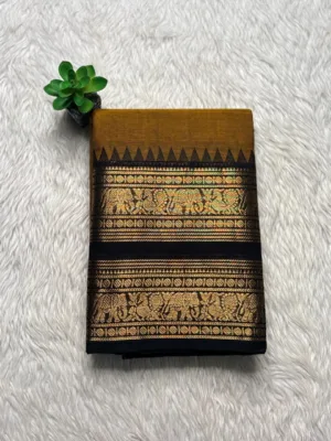 kanchi cotton saree with Running Blouse- Kanchi cotton- mustard Yellow