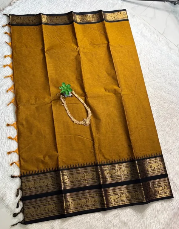 kanchi cotton saree with Running Blouse- Kanchi cotton- mustard Yellow