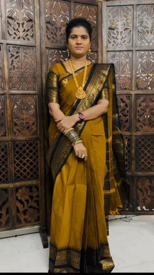 kanchi cotton saree with Running Blouse- Kanchi cotton- mustard Yellow