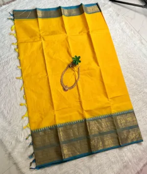 kanchi cotton saree with Running Blouse- Kanchi cotton- Yellow
