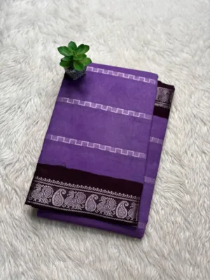 Madurai Sungudi Cotton Silver Veludhari Saree with Blouse - Lavender