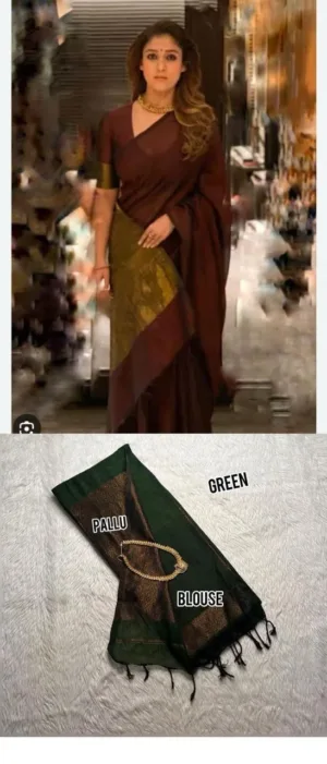 Nayanthara Inspired Khadi Cotton Sarees(bottle Green)