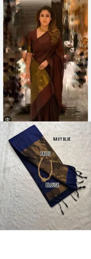 Nayanthara Inspired Khadi Cotton Sarees(navy Blue)