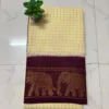 Madurai sungudi cotton Zari Check Contrast - Pale yellow with Maroon - zari check contrast