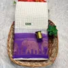 Madurai sungudi cotton Zari Check Contrast - White with lavender - zari check contrast