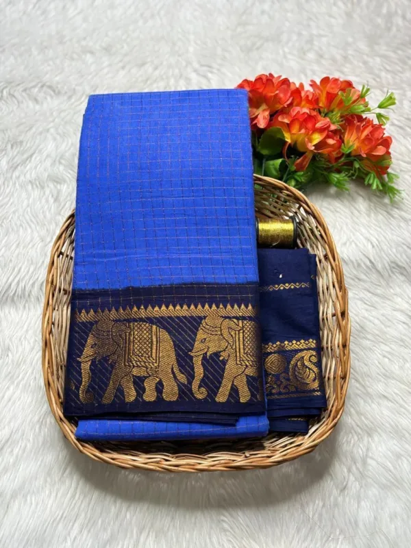 Madurai sungudi cotton Zari Check Contrast - Ink blue with dark blue - zari check contrast1