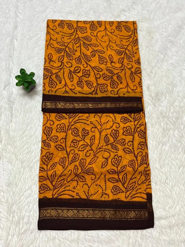 Madurai Sungudi Cotton ktprinted Sarees - Yellow with Maroon -ktprint