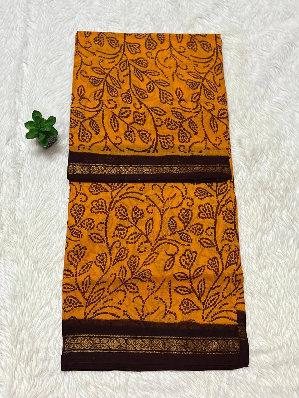 Madurai Sungudi Cotton ktprinted Sarees - Yellow with Maroon -ktprint