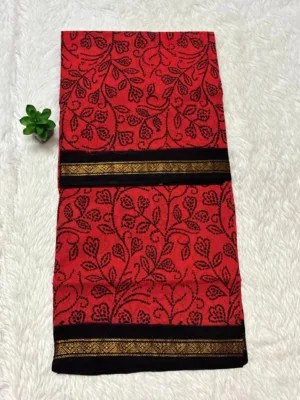 Madurai Sungudi Cotton ktprinted Sarees - Orange with Black -ktprint