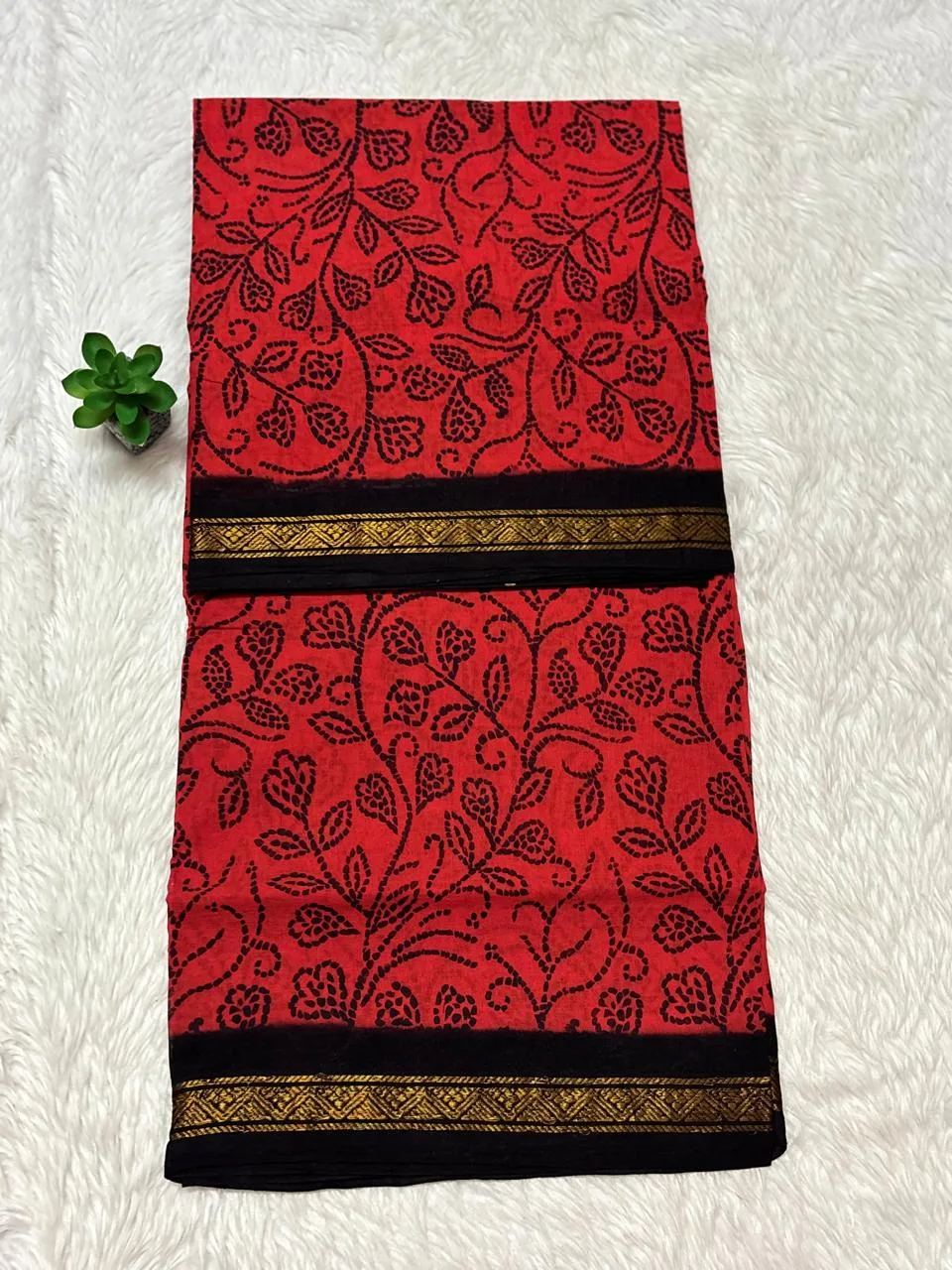 Madurai Sungudi Cotton ktprinted Sarees - Orange with Black -ktprint