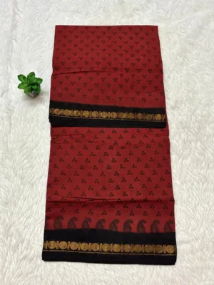 Madurai Sungudi Cotton ktprinted Sarees - Dark red -ktprint