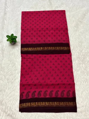 Madurai Sungudi Cotton ktprinted Sarees - Rani pink -ktprint