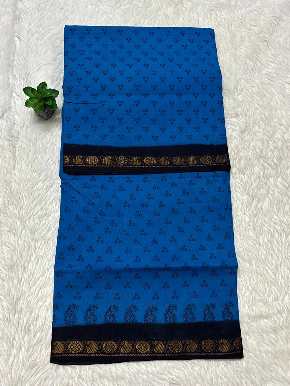 Madurai Sungudi Cotton ktprinted Sarees - Blue with blue -ktprint
