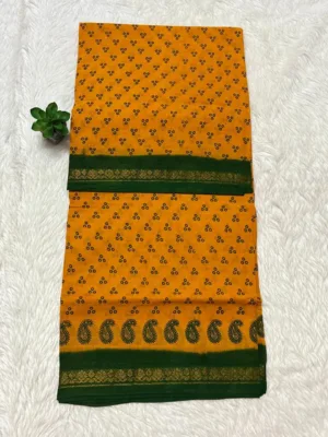 Madurai Sungudi Cotton ktprinted Sarees - Yellow with Green -ktprint
