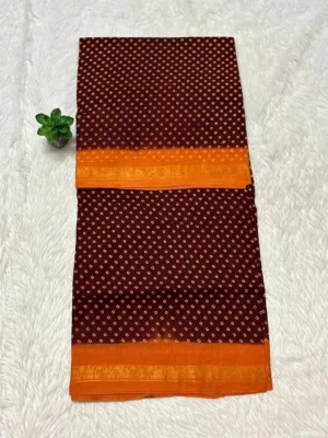 Madurai Sungudi Cotton ktprinted Sarees - Light Maroon with Orange -ktprint